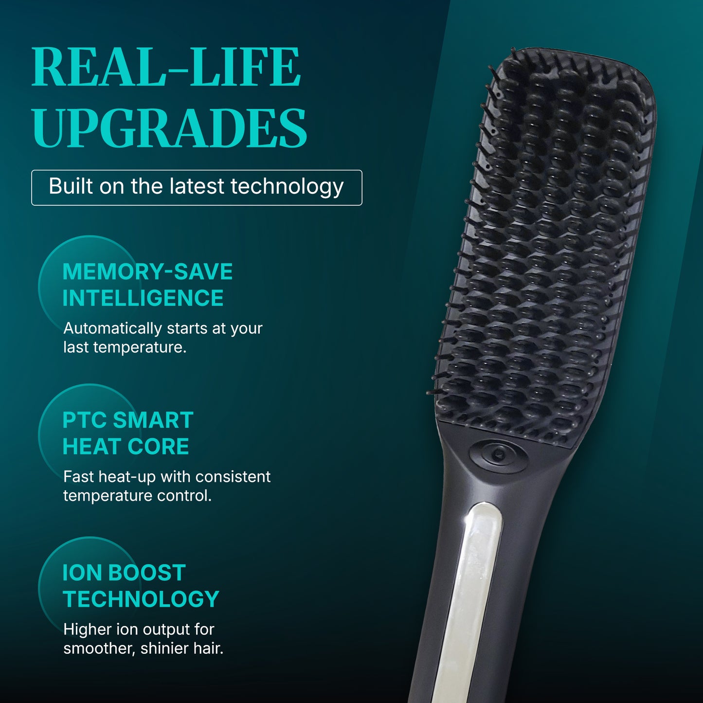 Corded Precision Hair Straightener Brush with PTC Smart-Heat Core, LED Screen, Ion Boost Technology, Up to 430°F, Memory-Save Intelligence, Curved Root Smoother Edge