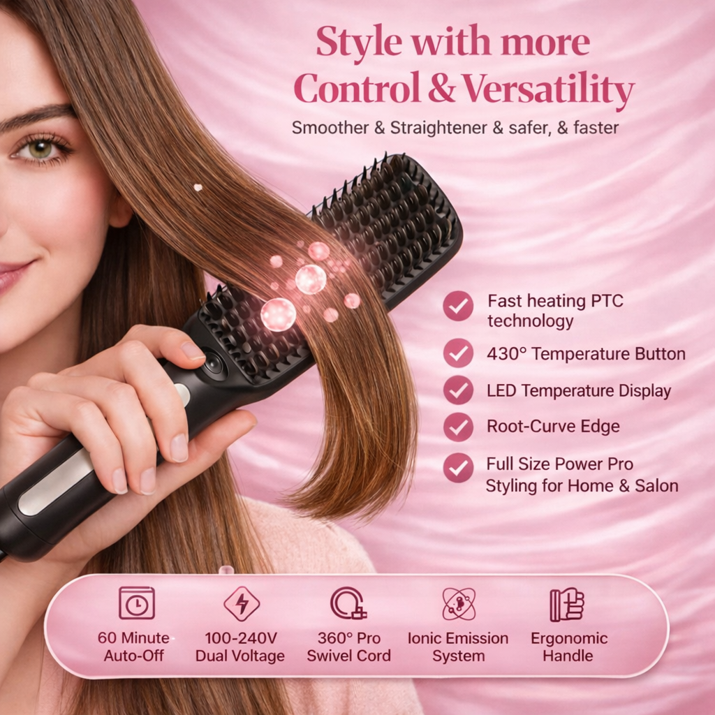Speedy Precision Hair Straightener Brush With Powerful Ptc For Scalp Protection